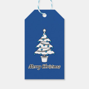 White Christmas Tree Blue Decorations - Merry Xmas Gift Tags