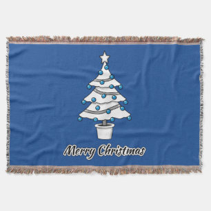 White Christmas Tree Blue Decorations - Merry Xmas Throw Blanket