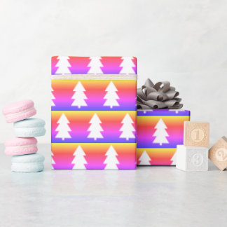 White Christmas Tree Blue Purple Orange Wrapping Paper