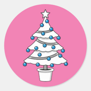 White Christmas Tree Classic Round Sticker