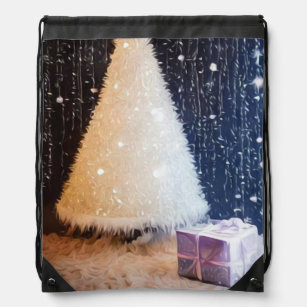 White Christmas Tree & Gift Drawstring Bag