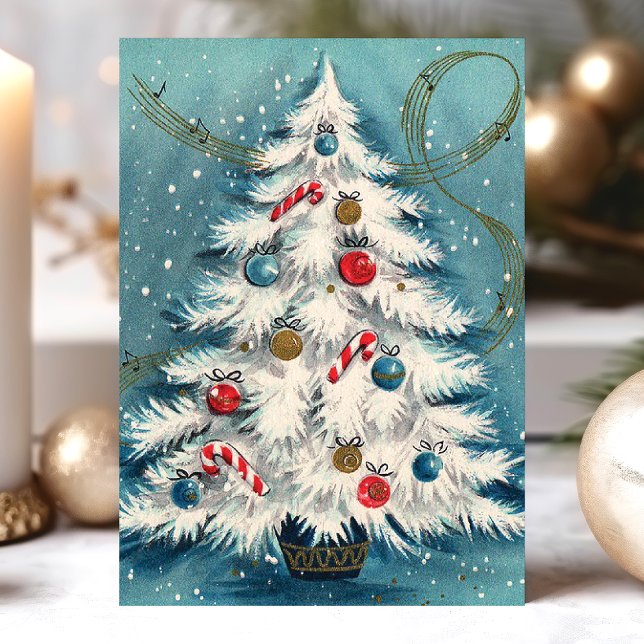 White Christmas Tree In The Snow Christmas Scene Holiday Card (Creator Uploaded)