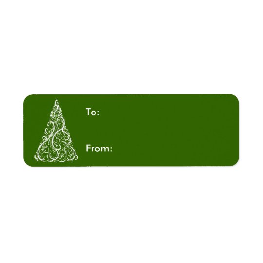 White Christmas Tree on Green Gift Tag Return Address Label
