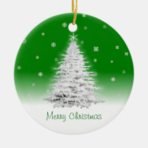 White Christmas Tree On Green Ornament