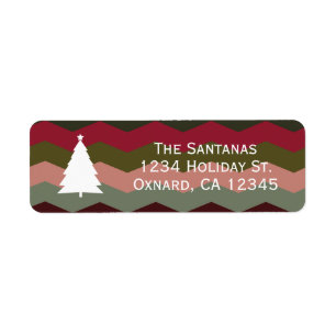 White Christmas Tree on Red and Green Zig-Zag Return Address Label
