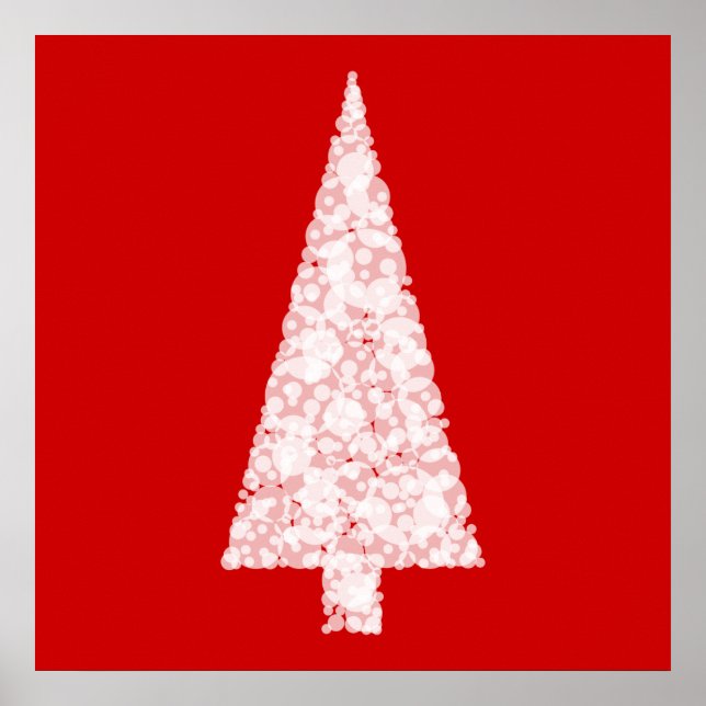 White Christmas Tree. On Red. Modern. Poster (Front)