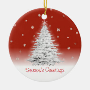 White Christmas Tree On Red Ornament