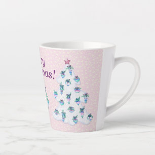 White Christmas Tree on Snowy Pink Latte Mug