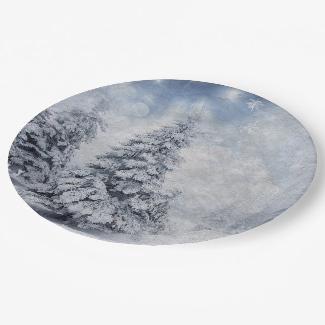 White Christmas tree Paper Plate (Angled)