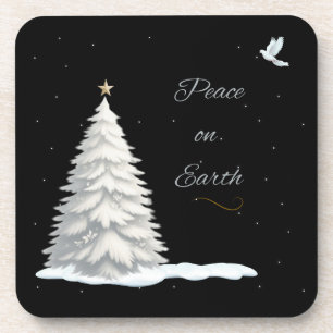 White Christmas tree Peace coasters