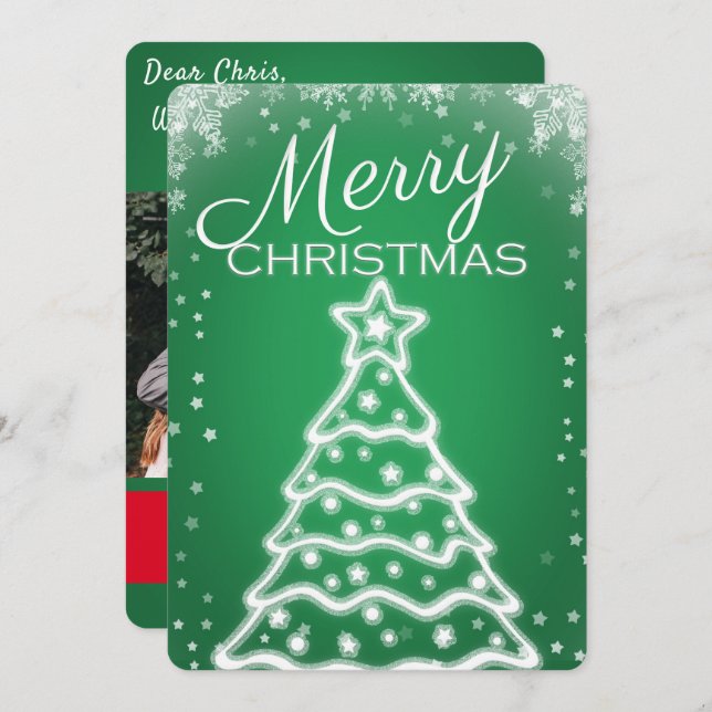 White Christmas Tree Photo Greeting Cards (Front/Back)