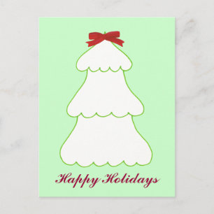 White Christmas Tree Red Bow Holidays Postcards