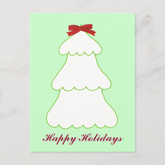 White Christmas Tree Red Bow Holidays Postcards (Front)