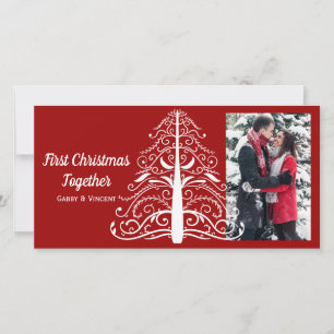 White Christmas Tree Red First Christmas Together Holiday Card