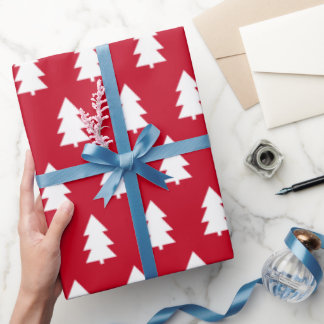 White Christmas Tree Red Wrapping Paper