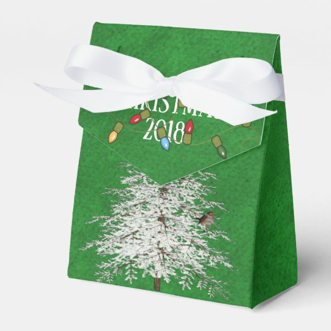 white Christmas tree with bird and bells Favour Box (Front Side)
