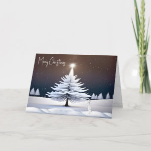 White Christmas Tree With Bunny Holiday Card