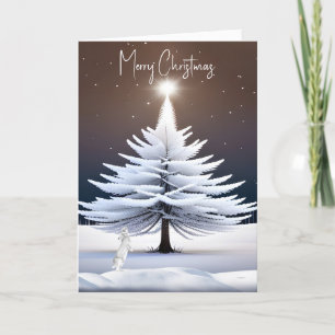 White Christmas Tree With Bunny Holiday Card