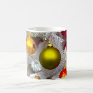 White Christmas Tree With Colourful Baubles Coffee Mug