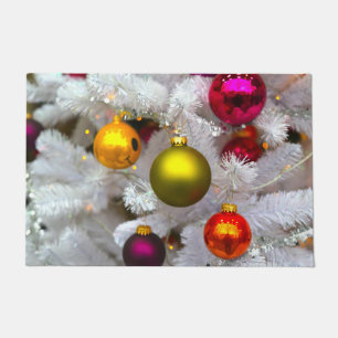 White Christmas Tree With Colourful Baubles Doormat