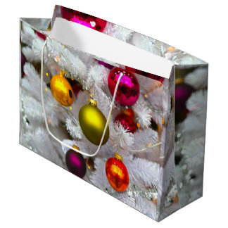 White Christmas Tree With Colourful Baubles Large Gift Bag