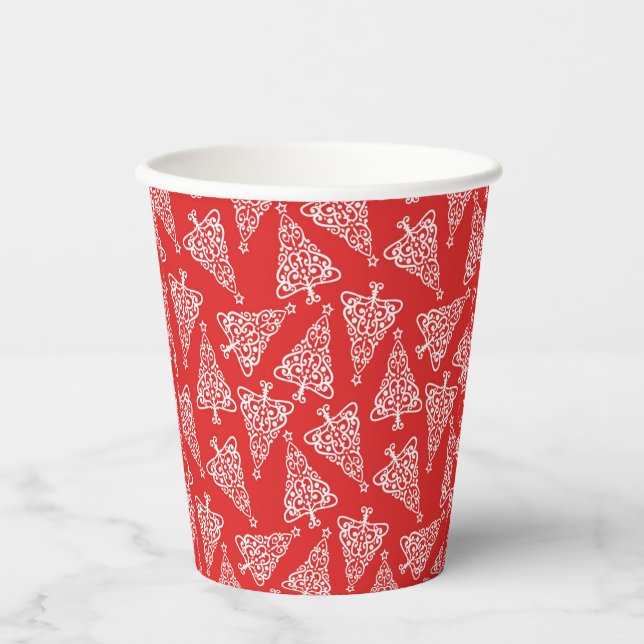 White Christmas Tree with Red Backing  Paper Cups (Front)