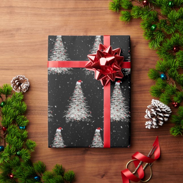 White Christmas Tree with Santa Hat Wrapping Paper (Holiday Gift)