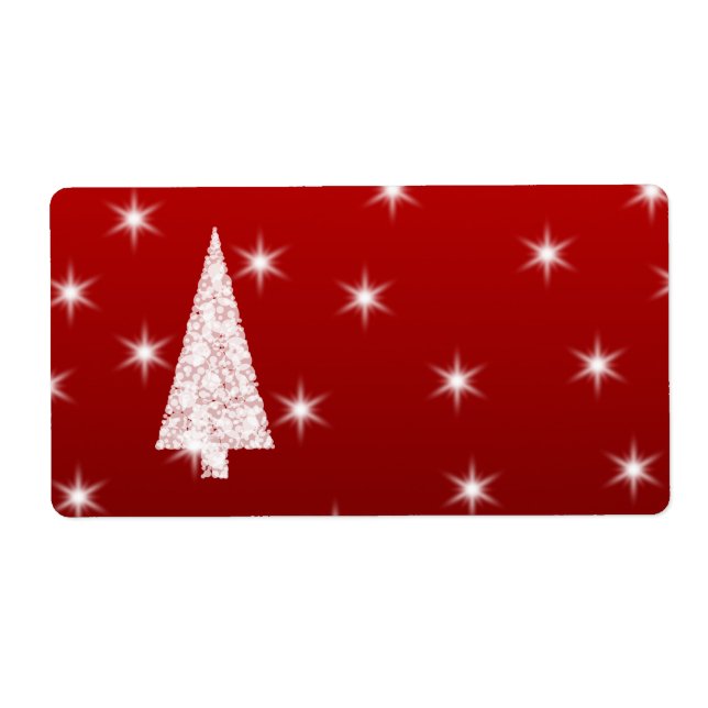 White Christmas Tree with Stars on Red. (Front)