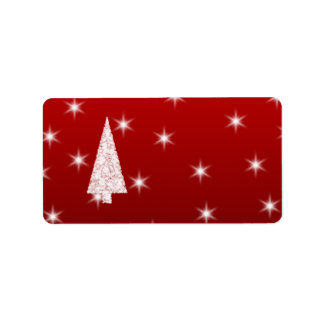 White Christmas Tree with Stars on Red. Label