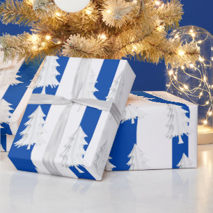 White Christmas Tree Wrapping Blue & White Stripe Paper