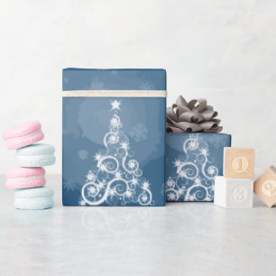 White Christmas Trees Modern Blue Wrapping Paper
