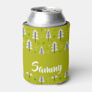 White Christmas trees on green Can Cooler