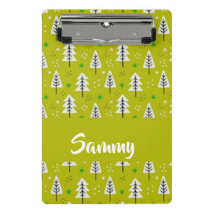 White Christmas trees on green Mini Clipboard
