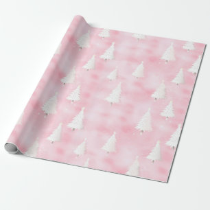 White Christmas Trees Pink Watercolor Wrapping Paper