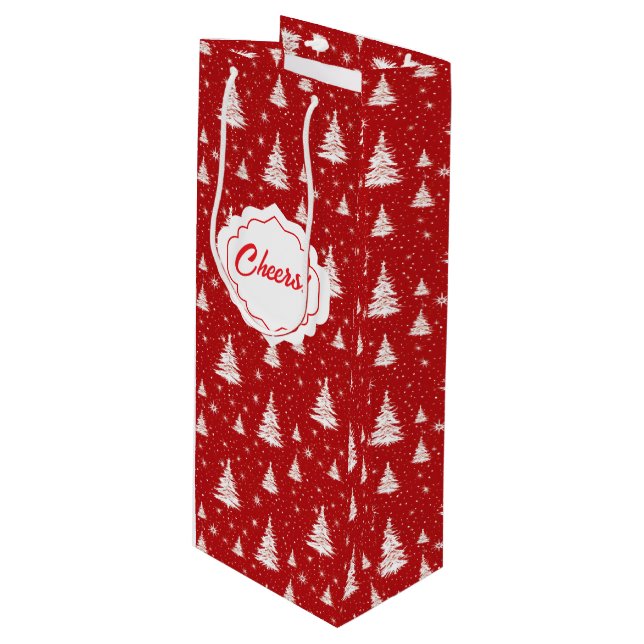 White Christmas Trees Snowing Wine Gift Bag (Front Angled)