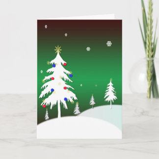 White Christmas Trees with Green Background Holiday Card