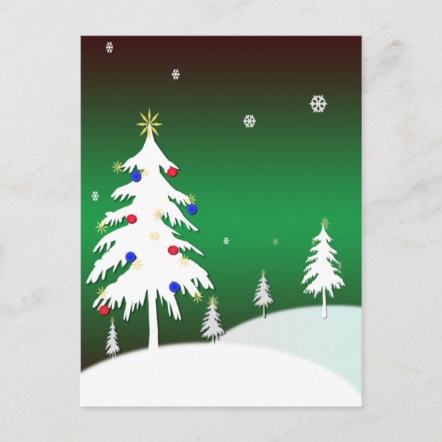 White Christmas Trees with Green Background Holiday Postcard (Front)