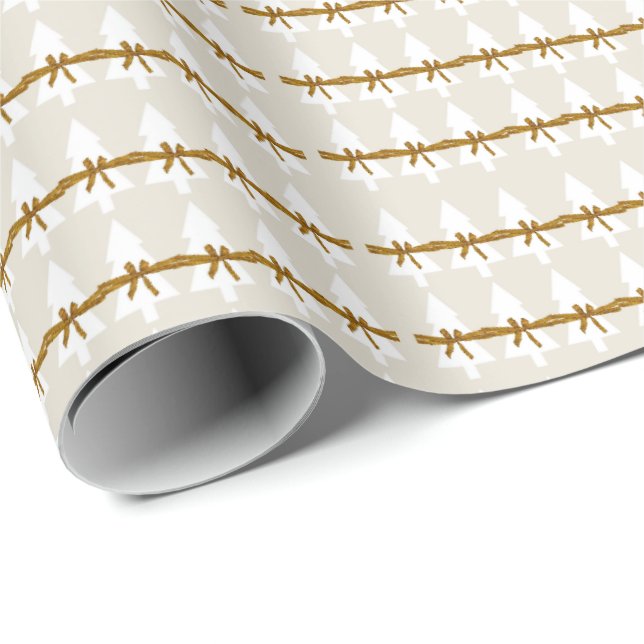 White Christmas Trees Wrapping Paper Beige (Roll Corner)