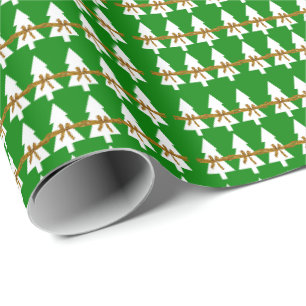 White Christmas Trees Wrapping Paper Green