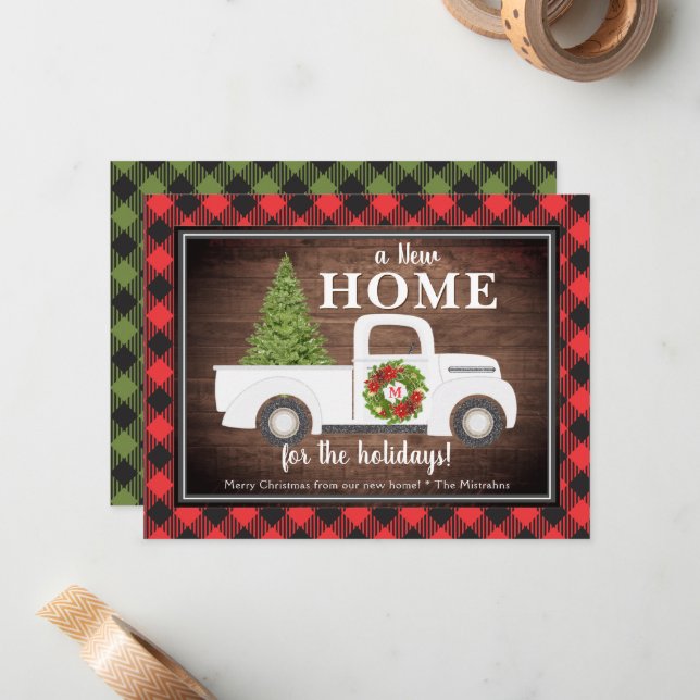White Christmas Truck Plaid Moving Announcement (Front/Back In Situ)