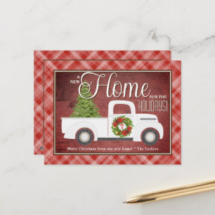 White Christmas Truck Red Plaid Wood Moving Postcard