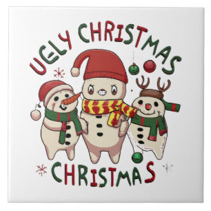 white Christmas ;UGLY CHRISTMAS Ceramic Tile