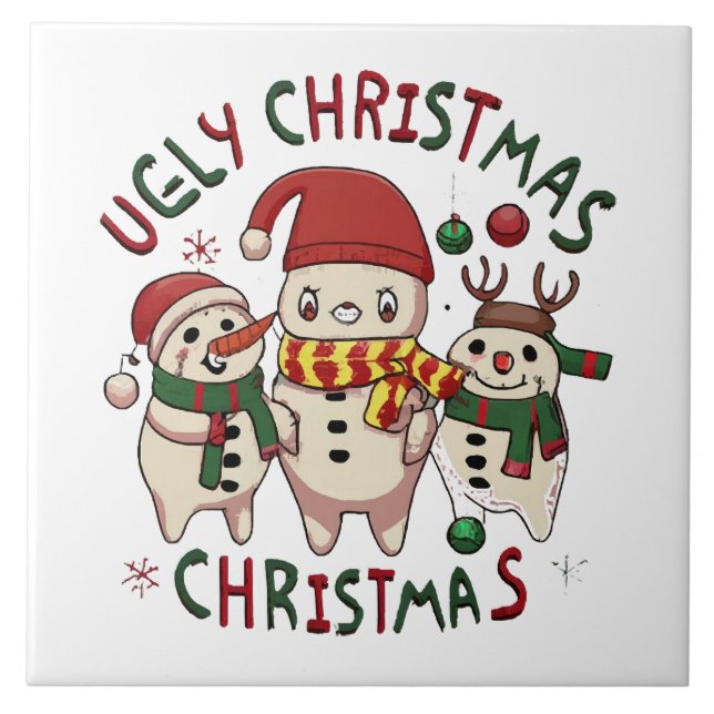 white Christmas ;UGLY CHRISTMAS Ceramic Tile (Front)