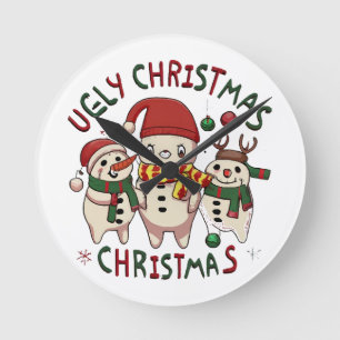 white Christmas ;UGLY CHRISTMAS Round Clock