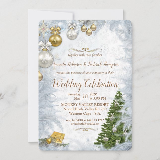 White Christmas Wedding Invitation (Front)