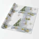 White Christmas Wedding Repeat Design Wrapping Paper<br><div class="desc">Sparkling Gold & silver tree decorations surrounded by  sage-green festive foliage with  freshly fallen snow in a winter wonderland.</div>