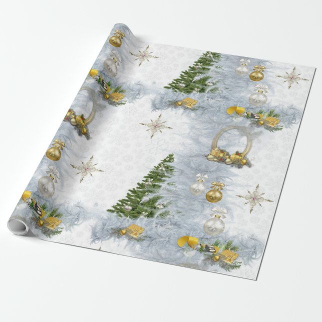 White Christmas Wedding Repeat Design Wrapping Paper (Unrolled)
