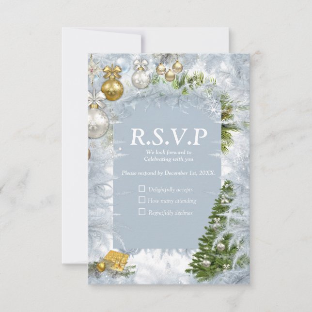 White Christmas Wedding RSVP Card (Front)
