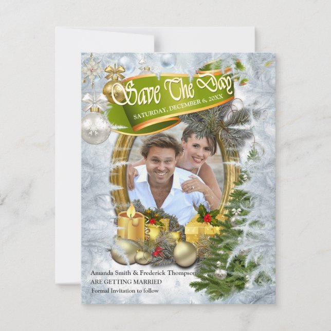 White Christmas Wedding Save The Day Invitation (Front)