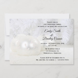 White Christmas Winter Wedding Rehearsal Dinner Invitation